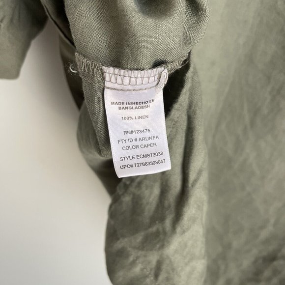 Company Ellen Tracy Green Linen Lace Up Front Roll Tab Sleeve Top - Picture 6 of 7